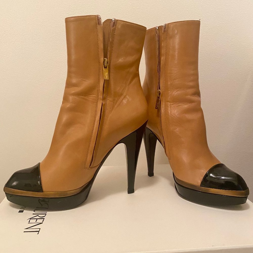 Yves Saint Laurent High-Heel Ankle Boots Black/Camel